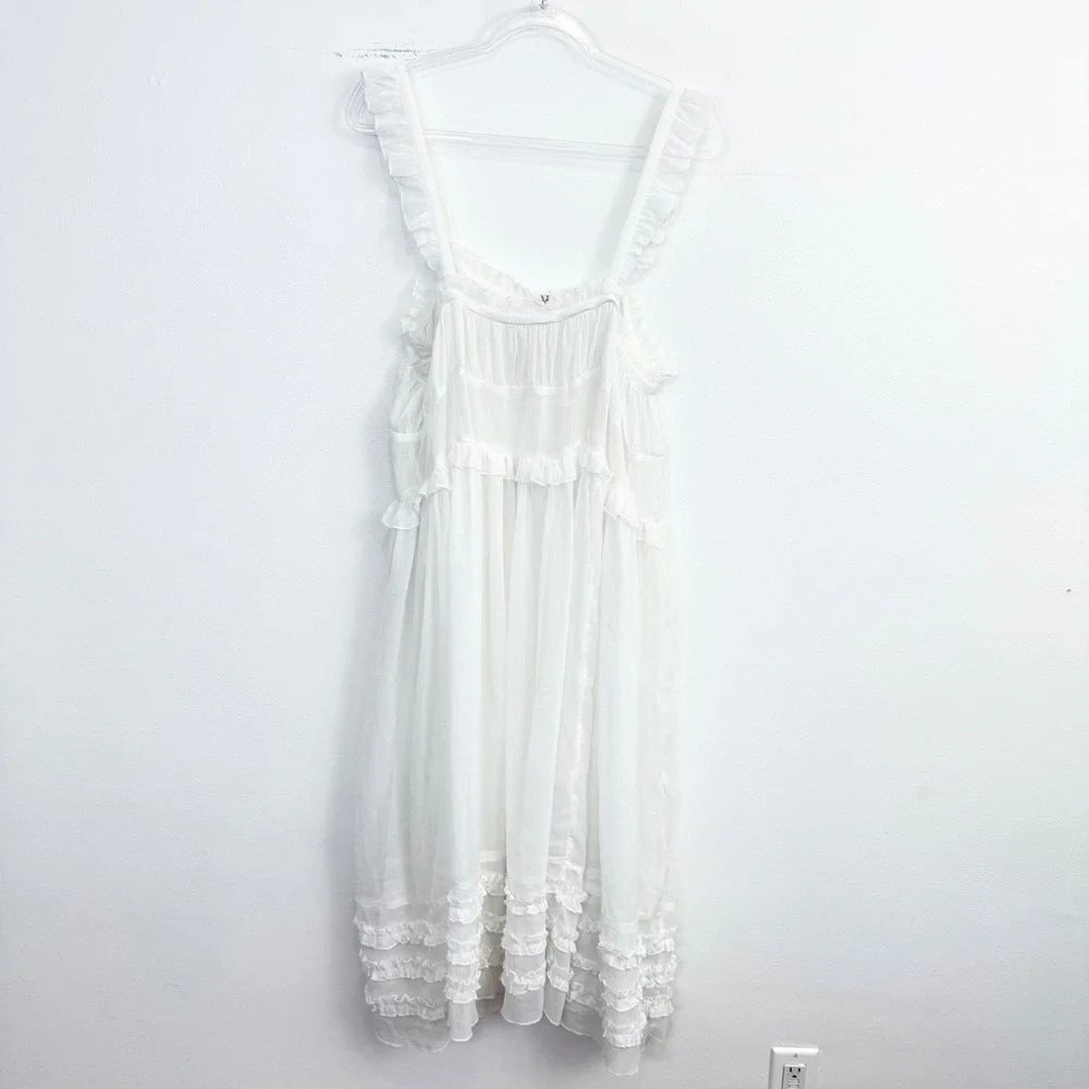 Free People Intimately Moon Phase Ruffle Sheer Midi Dress Ivory L NWT